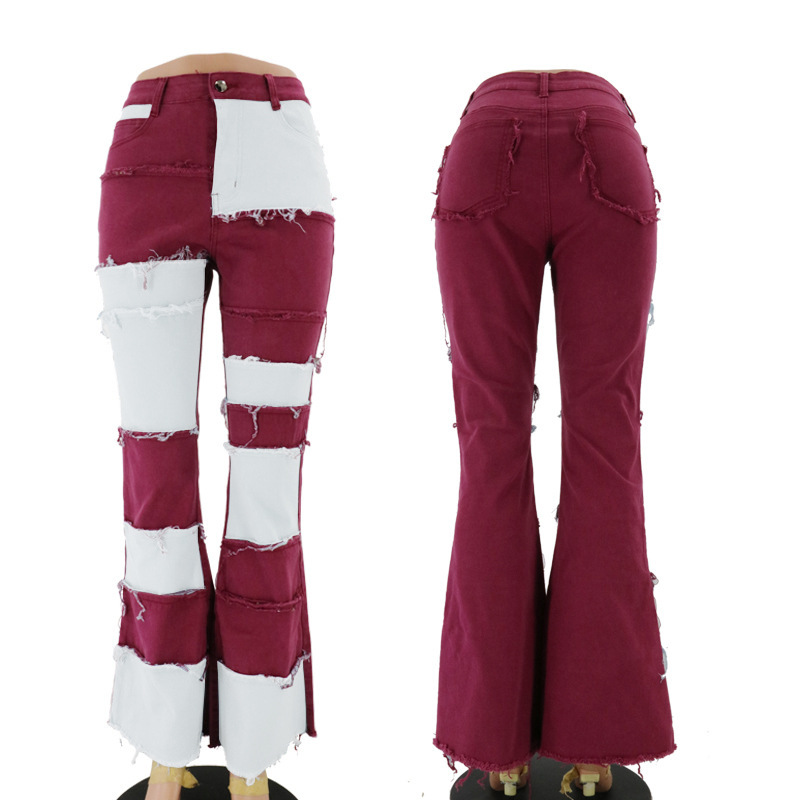 Europa y Estados Unidos 2025 otoño nuevo estilo Amazon moda contraste color película cintura alta cadera cuerno apretado pantalones de mezclilla para mujer