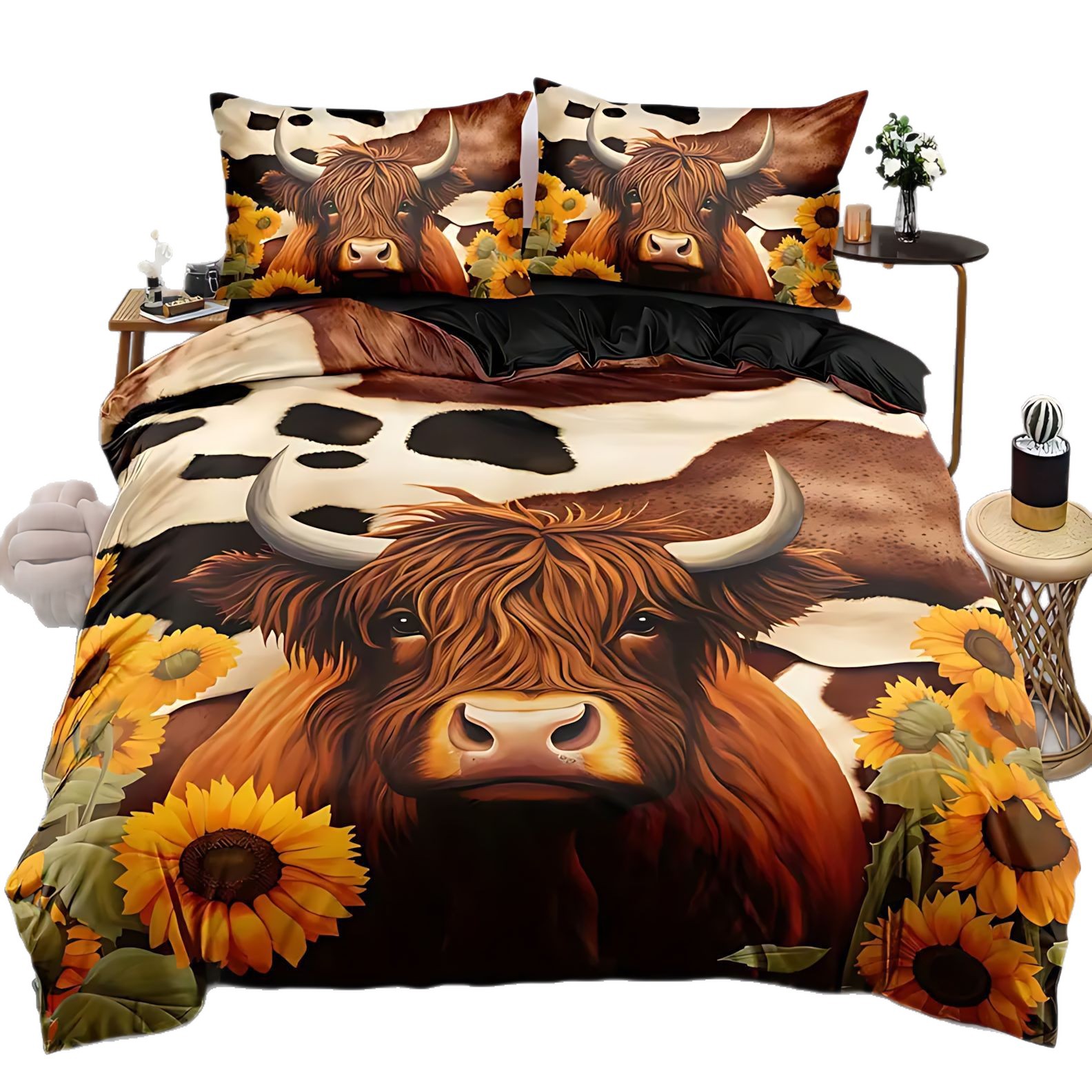 TUME / JIT comercio exterior transfronterizo estilo pastoral animal ganado serie de impresión digital 3D colcha colchón conjunto de almohada