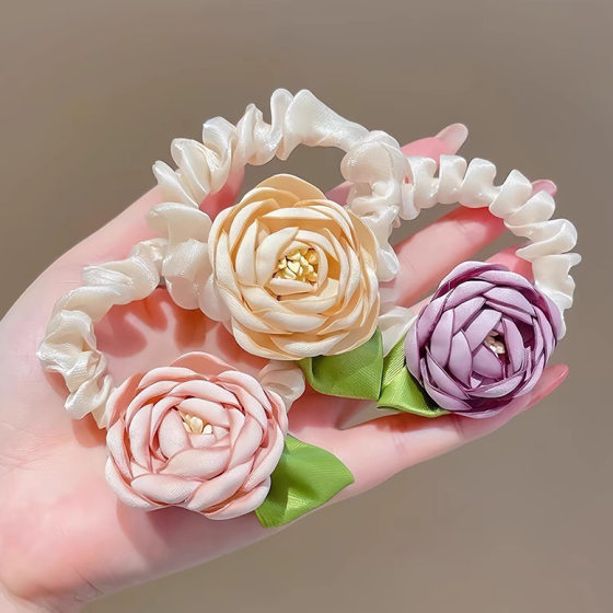 Super Fairy Flower Hair Ring High Elastic Durable Hair Rope Rose Flower Headdress Tie Hair Rope New High-end Hair Accessories for Girls