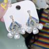 Crystal, chain with tassels, silver needle, retro earrings, flowered, light luxury style, diamond encrusted