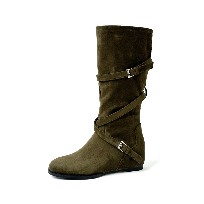 Botas Altas de Caballero para Mujer de 5 cm de Terciopelo con Hebilla Térmicas para Otoño e Invierno