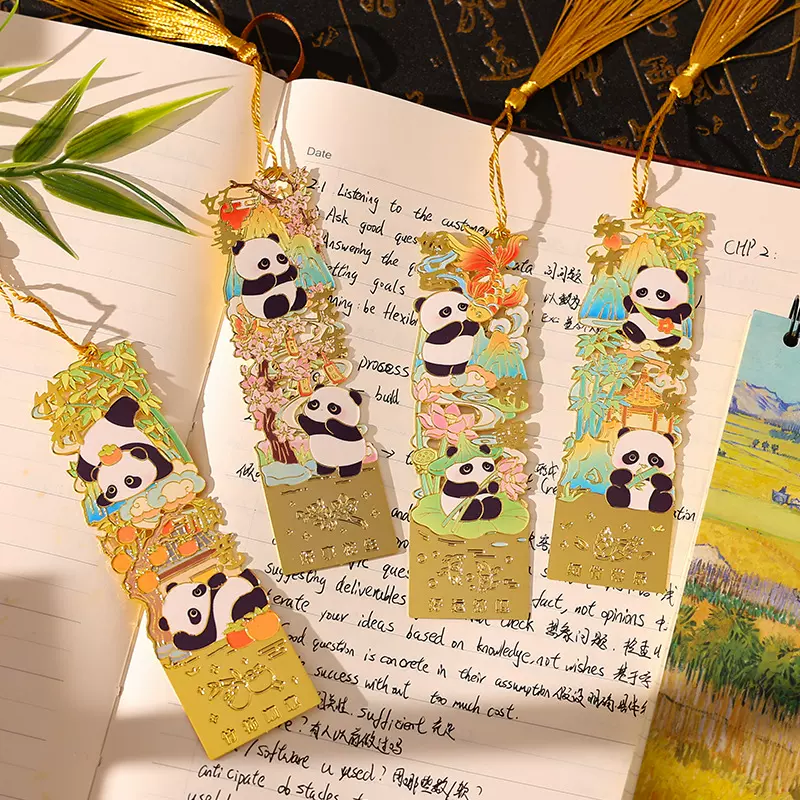 可爱熊猫金属书签创意节日伴手礼儿童礼物学生阅读标签书页夹礼品