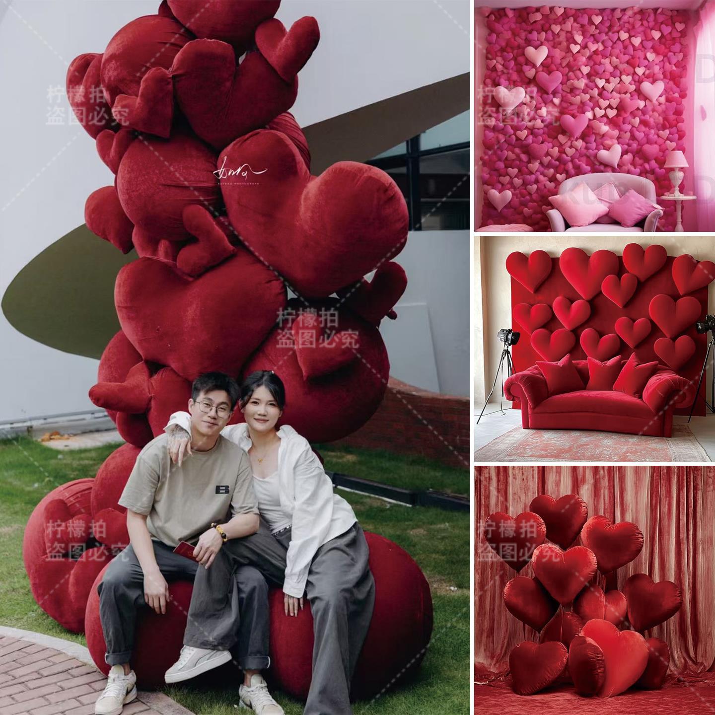 Christmas Red Heart-Shaped Pillow, Atmospheric Decoration for Photo-Taking, Home Decor, Store Display