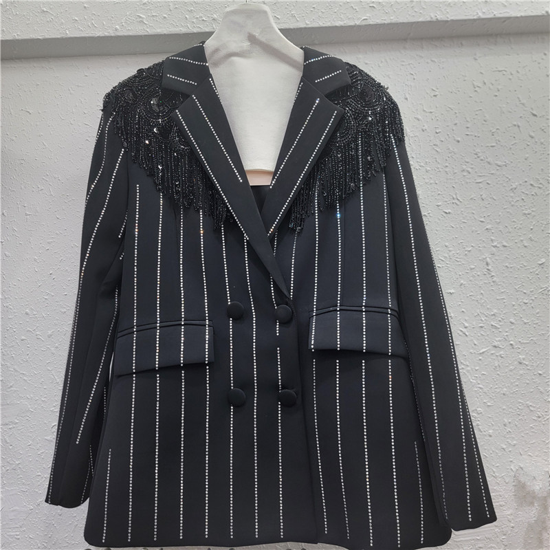 Saco de Vestir Blanco con Flecos y Pedrería de Algodón y Poliéster para Primavera