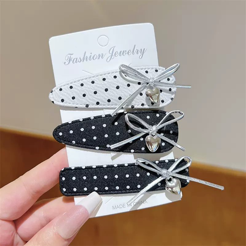 黑白波点蝴蝶结发夹侧边刘海夹简约百搭设计感碎发卡bb夹高级气质