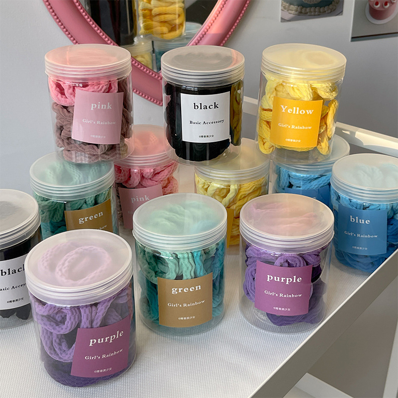 30 piezas enlatadas pequeña banda de goma corbata de pelo femenino Cola de Caballo cuerda de pelo duradera elástica simple banda de pelo japonés cubierta de cuero