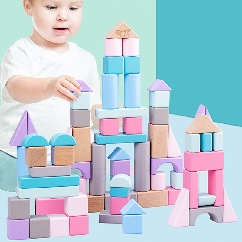 Al por mayor de madera de los niños forma geométrica color cognición Haya 28-grano caja de madera registro bloques de construcción de color juguetes educativos