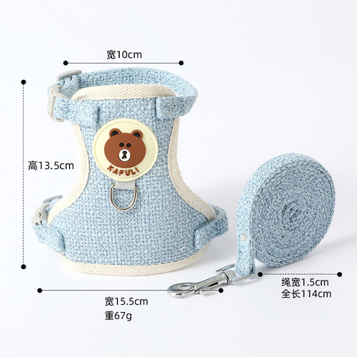 Leash harness, dog leash manufacturer, cotton and linen bear, small and medium-sized dog walking rope, pet supplies wholesale