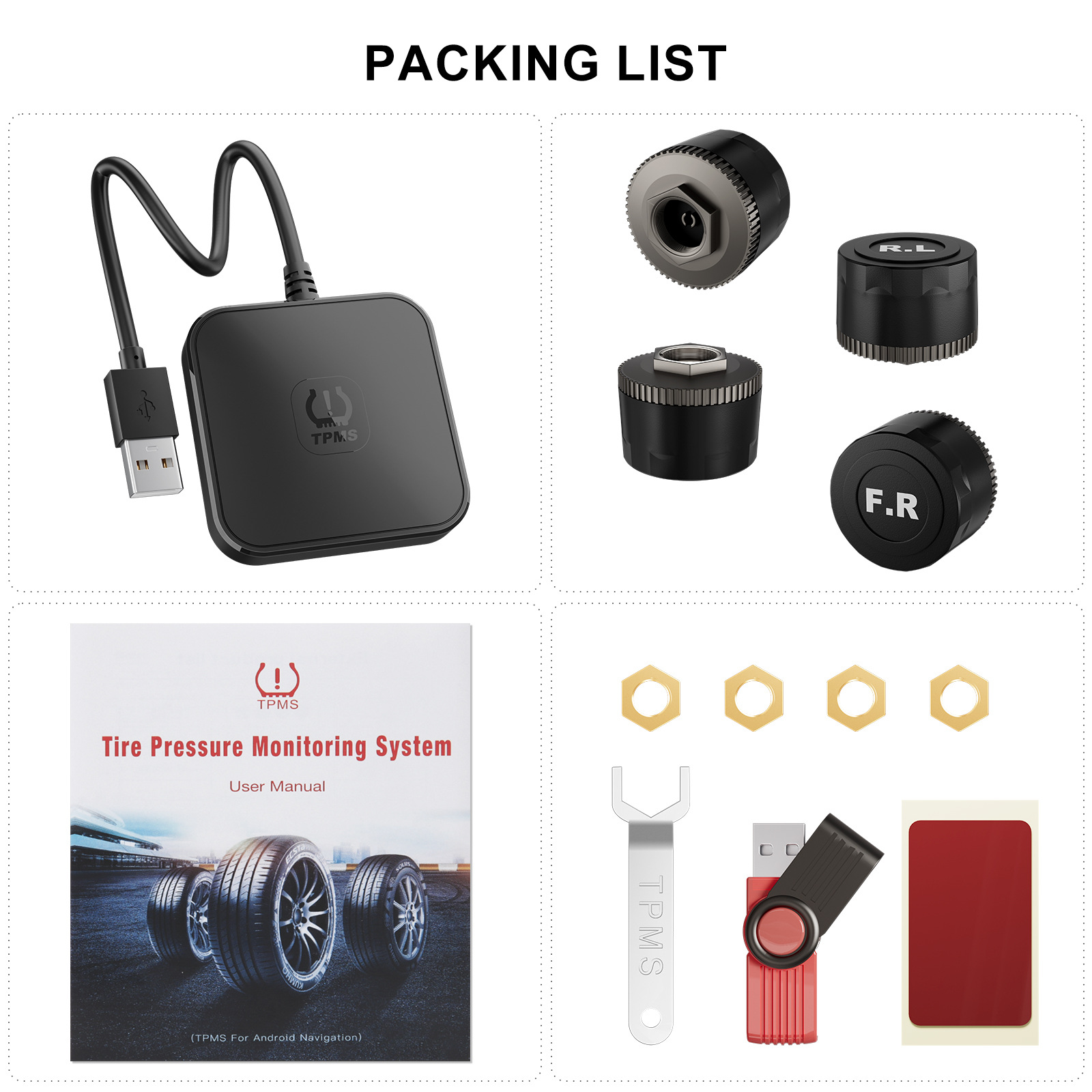 Car USB Tire Pressure Monitoring System for Android Car Navigation Large Screen, Dedicated Android Tire Pressure Monitor, Cross-Border Tpms