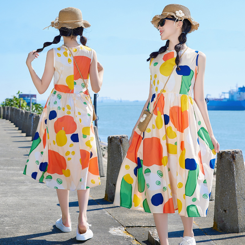 Corea del Sur ropa de los niños vestido las niñas falda graffiti 2024 verano nuevas niñas mayores de los niños sin mangas chaleco falda