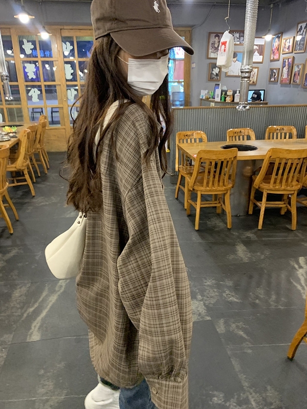 摩卡格子衬衫外套女2025秋季新款韩版宽松休闲复古防晒衫长袖上衣|undefined