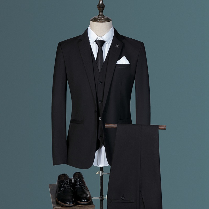 Men's Slim Fit Suit Blazer Pants Vest Three-Piece Set, Modern Wedding Business Formal Attire, 60% Cotton Blend Professional Groom Tuxedo Outfit_voghion.com