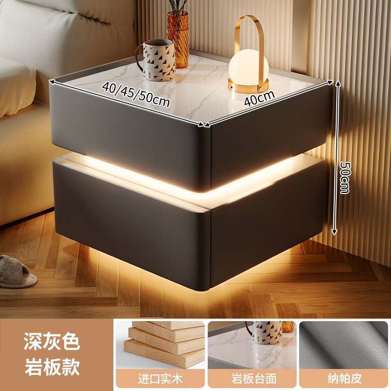 Smart bedside desk negro todo madera maciza dormitorio doméstico 2025 nuevo lujo ligero de alta calidad huellas dactilares cerradura cabecera de almacenamiento