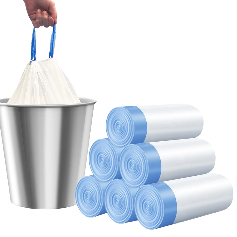 Small Garbage Bag with Drawstring Plastic Bag Outdoor Car Toilet Home Office Bedroom Rubbish Basket Liner