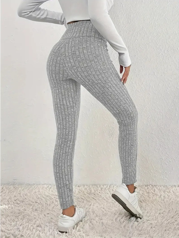 Leggings Térmicos Ajustados de Cintura Media, Color Sólido, Otoño/Invierno 2024, Estilo Europeo y Americano, Aspecto de Piernas Descubiertas, Casuales, Deportivos, para Yoga