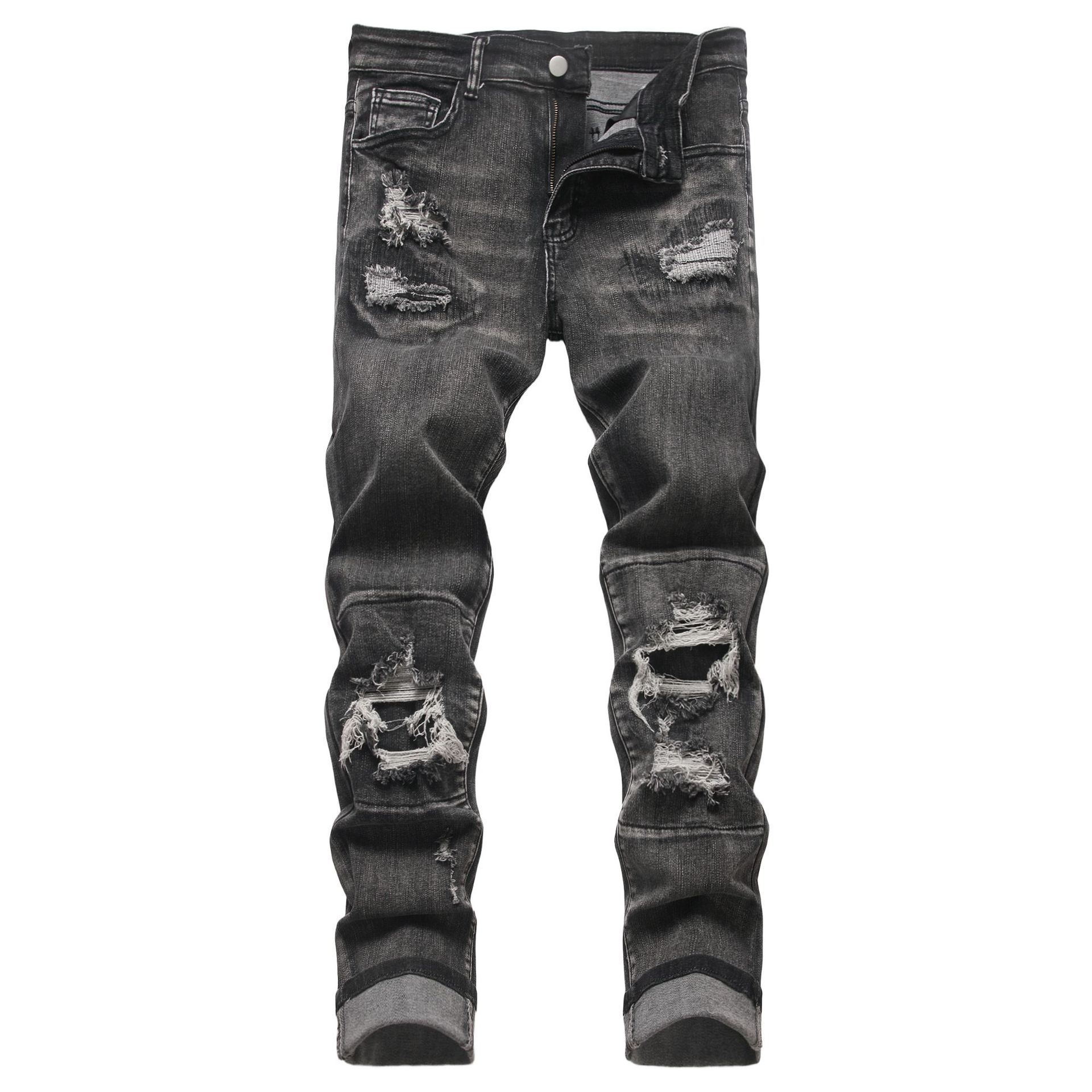 Men's Distressed Ripped Denim Jeans Baggy American Streetwear High Fashion Urban Style Clothing_viptrois.com