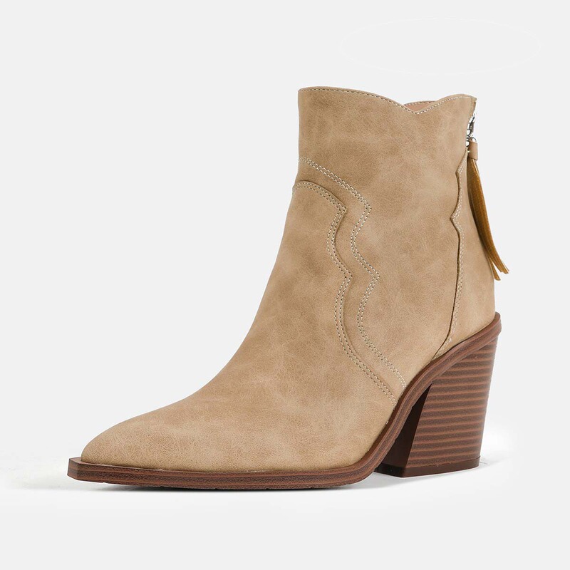 Womens Cross-Border Boots Autumn and Winter Short Boots One-Leg Thick Heel Short Boots Women's Frosted Chelsea Boots High-Heeled Women's Shoes