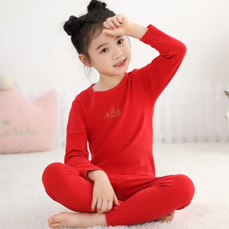 2022 어린이 가을 옷과 바지 면 세트 8076 소년과 소녀를위한 아기 따뜻한 쉬벨벳 컬러 면 속옷