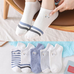 Cute women's short socks with embroidery, summer thin style, INS trendy boat women's cotton shallow mouth, Korean Japanese white girl socks