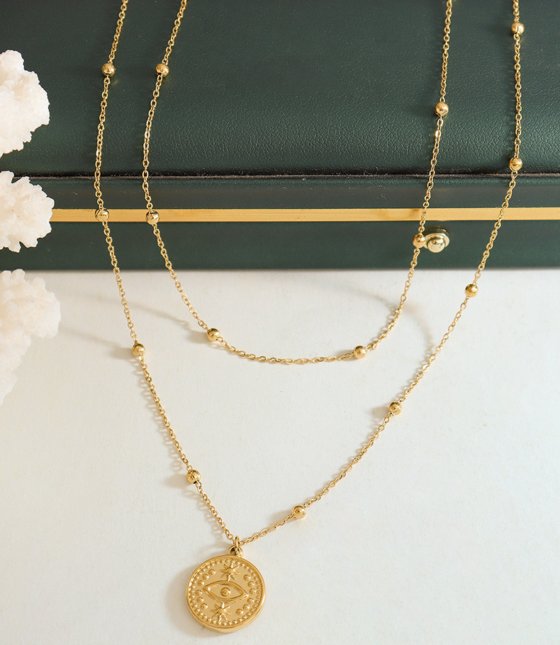 18K Gold Plating Color cable chain Chain Type PVD Coated Real Gold Plated 18K Gold Round Devil'S Eye 304 Stainless Steel Simple Style Waterproof Non Tarnish 304 Stainless Steel Layered Necklaces
