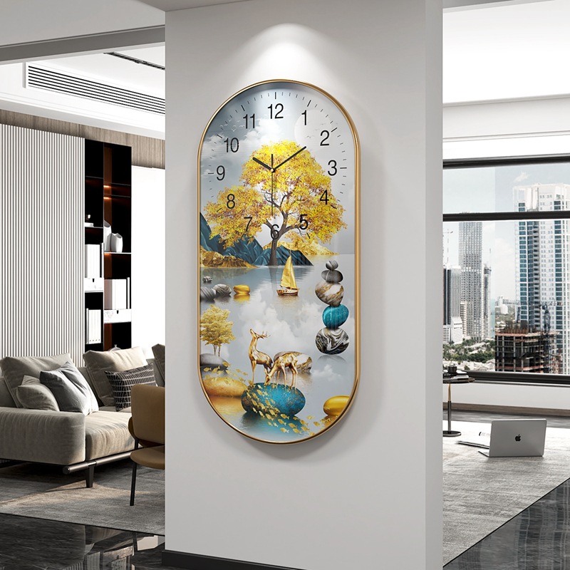 Luz reloj de porcelana de cristal de lujo Reloj de pared de la sala de estar Nórdico pintura decorativa de pared de moda casera simple reloj mudo reloj creativo