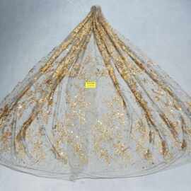 现货洒金花型款花型55#LC3085婚纱礼服面料 网纱 喷金花型面料
