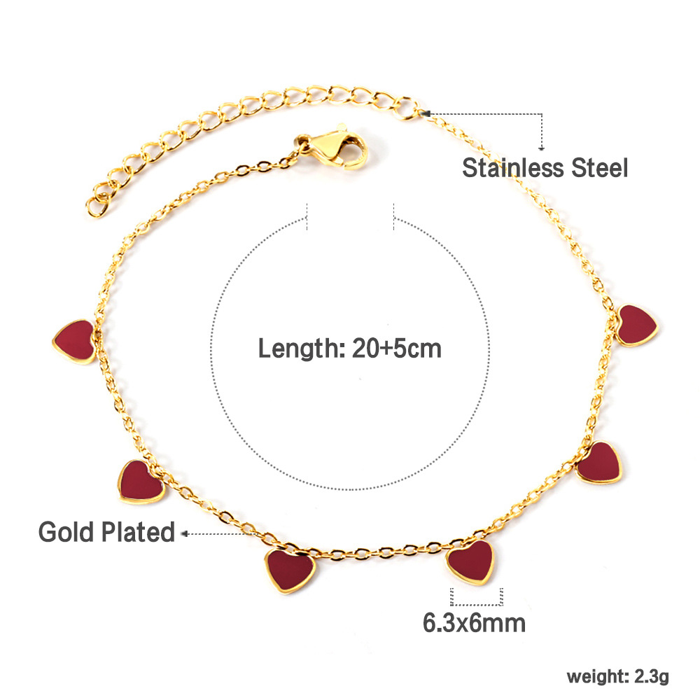 Style Simple Forme De Cœur Acier Inoxydable Émail La Saint-valentin Femmes Bracelet De Cheville display picture 7