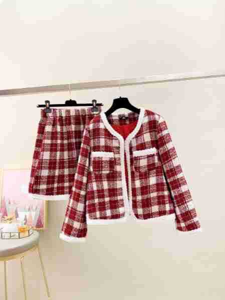 130-320 Plus Size Women's Quilted Plaid Jacket and Skirt Winter New Style for Slightly Chubby Women, Holiday and New Year Outfit Set 130-320 Plus Size Women's Quilted Plaid Jacket and Skirt Winter New Style for Slightly Chubby Women, Holiday and New Year Outfit Set