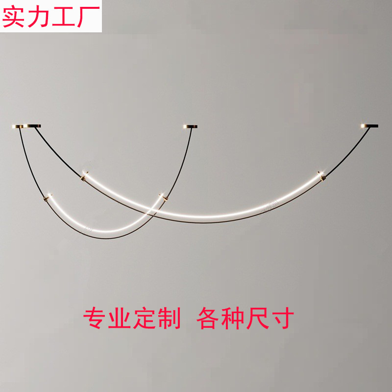 Dining Room Living Room Line Lights Designer Personalized Simple Modern Front Desk Bar Model Room LED Chandelier for Exhibition Hall