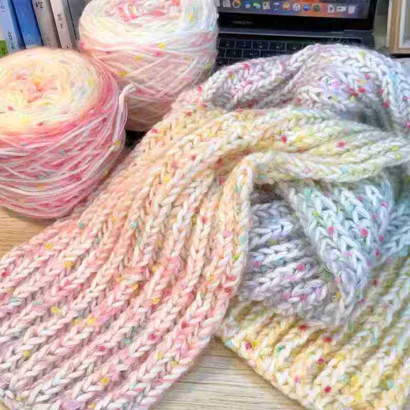Handmade DIY Scarf Gradient Rainbow Wool Knitting Material Bag Knitted Hand Mixed Thread Gift for Besties and Boyfriends