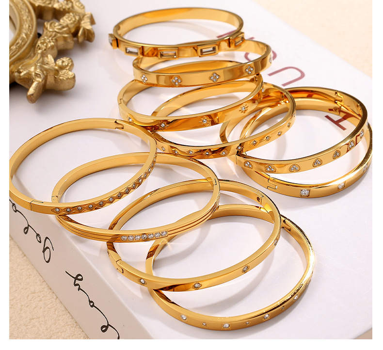 0.03µm-0.05µm Gold Plating Thickness PVD Coated Real Gold Plated Geometric Titanium Steel Casual Elegant Simple Style Waterproof Non Tarnish Titanium Steel Bangle