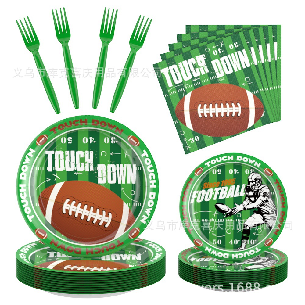 Super Bowl Rugby Party Decoration Fútbol americano bandeja de papel desechable tazas de papel toallas de papel set cubiertos