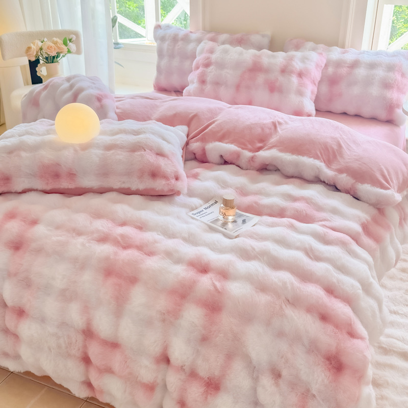Brushed Rabbit Plush Four-piece Bedding Set Luxury Style Sheet_voghion.com
