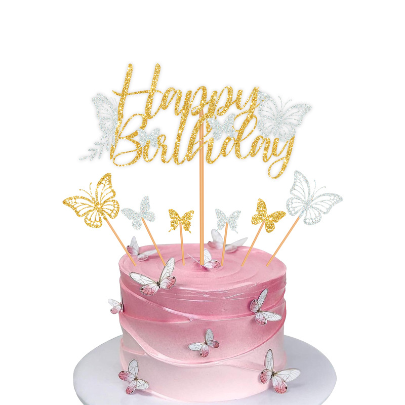 Birthday Shiny Letter Butterfly Paper Birthday Cake Decorating Supplies display picture 9