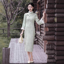 贝之韵秋冬绿色旗袍冬装女新中式冬天加绒加厚小个子长袖日常可穿