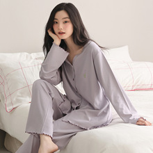 春秋季长袖长裤爽棉拉架纯棉睡衣女士2025年新款甜美性感高档套装