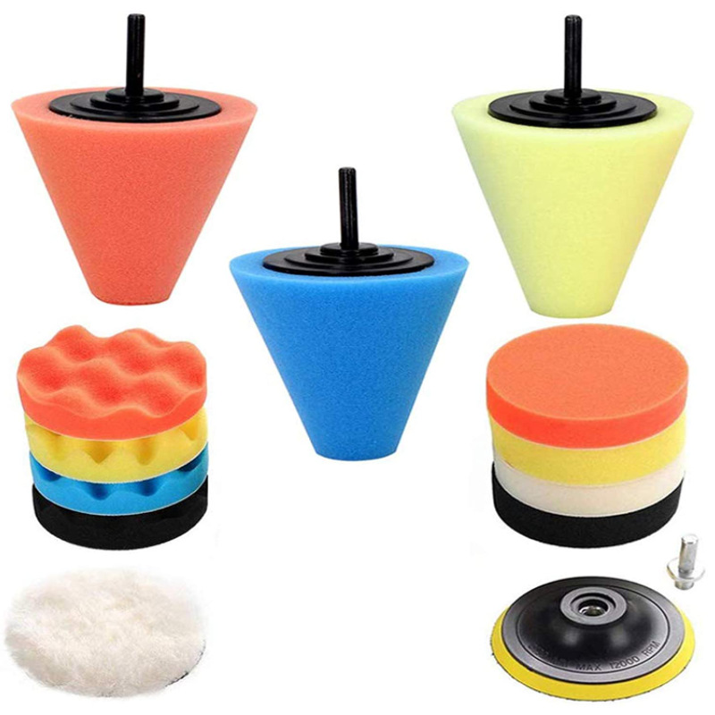 亚马逊汽车美容3寸高密度海绵抛光打蜡14件套仿羊毛垫套装洗车