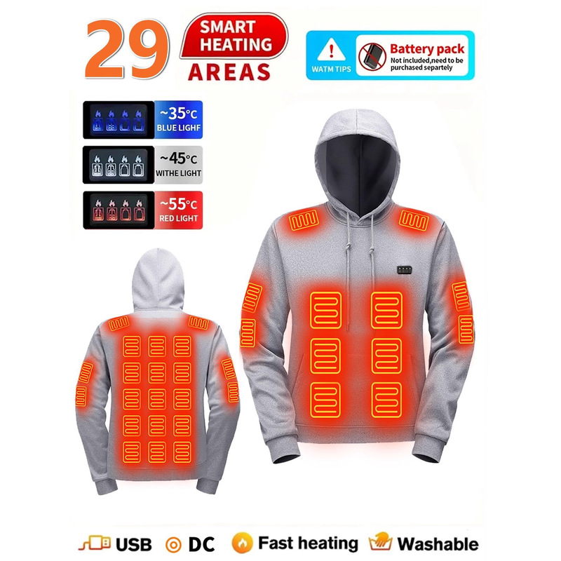 Winter Hooded Heating Sweatshirt 29-Zone Heating Clothing for Men USB Heated Sweatshirt Hoodie Warm Outdoor Casual Clothing Winter Hooded Heating Sweatshirt 29-Zone Heating Clothing for Men USB Heated Sweatshirt Hoodie Warm Outdoor Casual Clothing