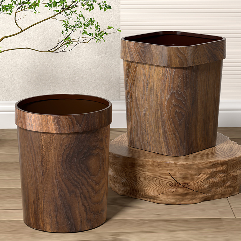 Kitchen, Bathroom, Bedroom, Large Capacity, High Appearance, Simple Wastebasket, Home Living Room, Square Creative Wood Grain Trash Can