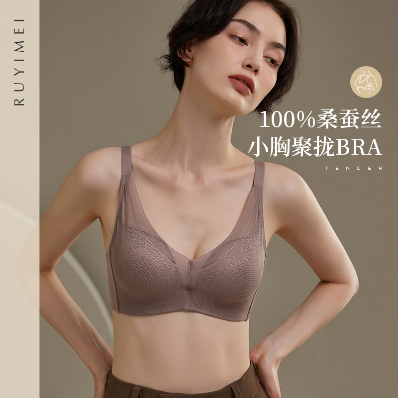 100% Mulberry Silk Warm Bra for Women, Thickened Adjustable Lace Underwear, Seamless Push-Up, Lift-Up, Anti-Sagging 100% Mulberry Silk Warm Bra for Women, Thickened Adjustable Lace Underwear, Seamless Push-Up, Lift-Up, Anti-Sagging