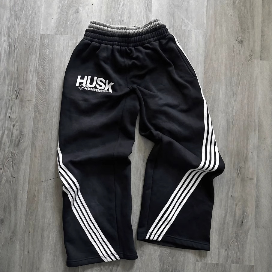 Pantalones deportivos de cintura doble a rayas de estilo hip-hop retro europeo y americano transfronterizo, pantalones largos deportivos informales de pierna recta y holgados, de dos piezas.