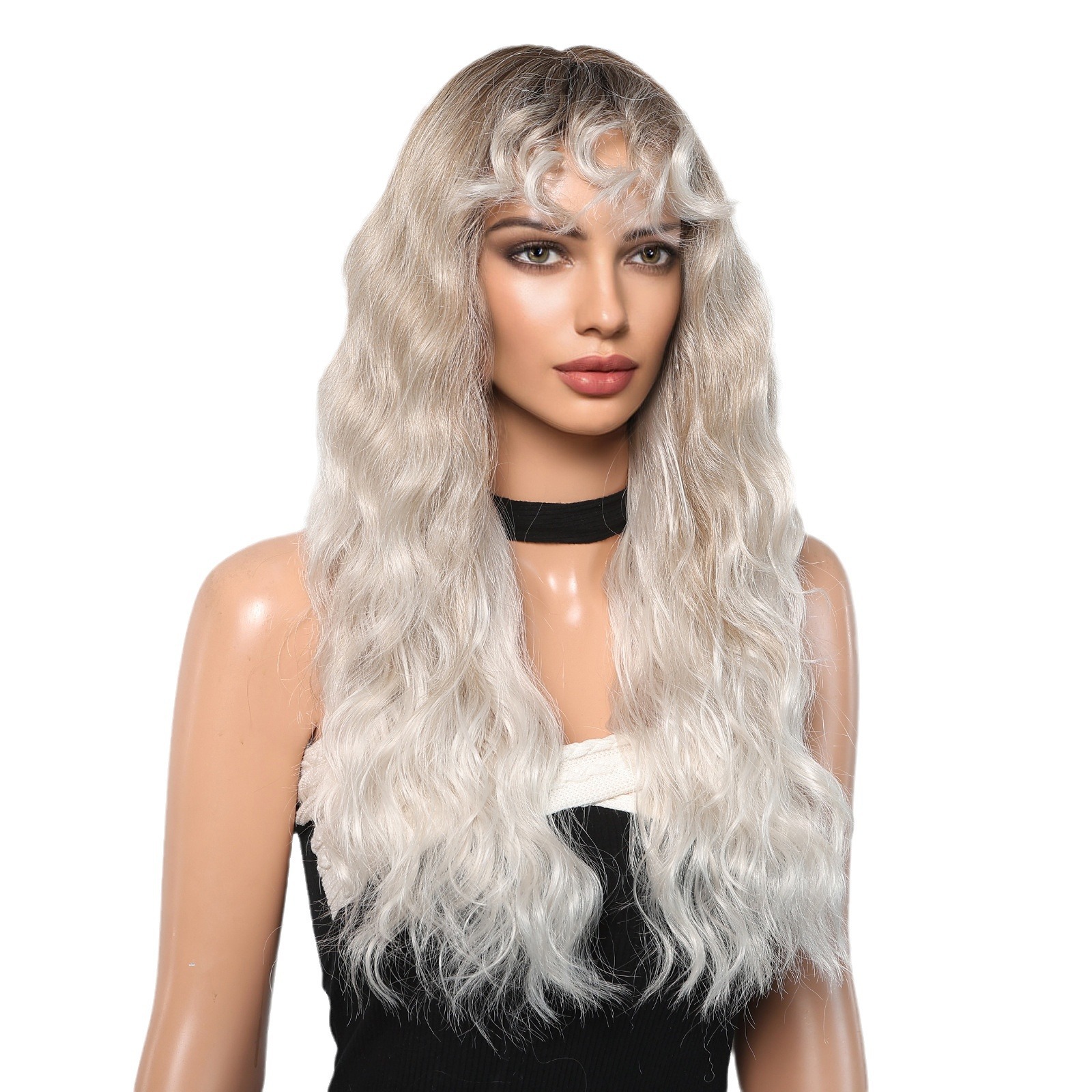 Estilo europeo y americano nuevo estilo blanco rubio lana rizado largo cabello rizado moda ambiente perezoso peluca cabello completo tipo wigs