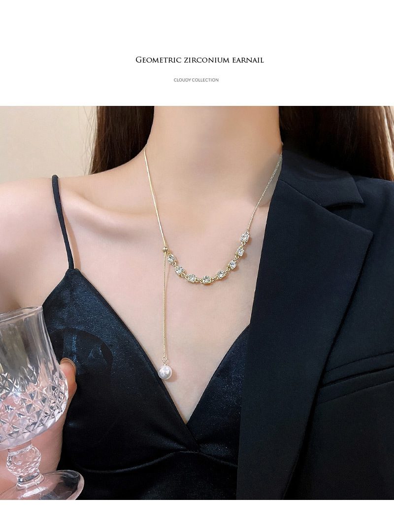 Fashion Geometric Alloy Inlay Artificial Pearls Rhinestones Womenu0027S Necklace 1 Piece