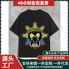 欧码棉TY2K街头风女士图案T恤 创意卡通皇后印花黑色半透短袖上