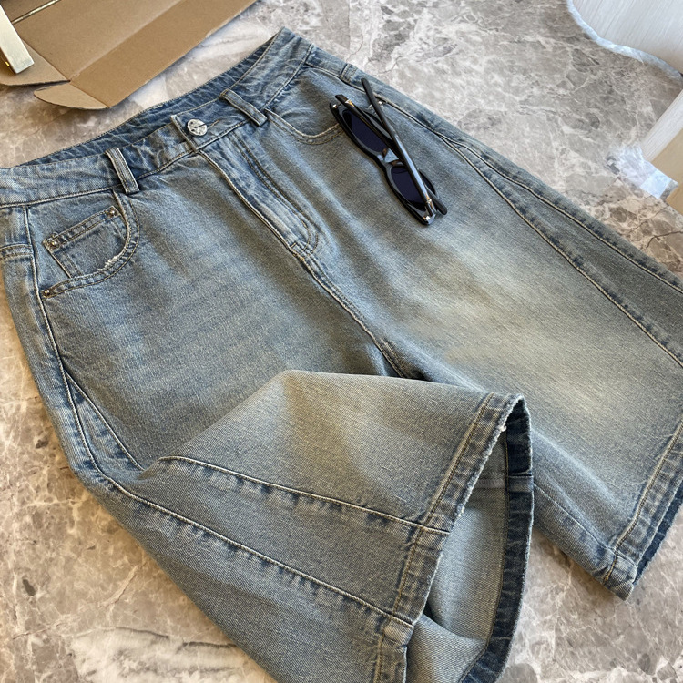 Trading company goods!! Just a hundred pieces, retro three-dimensional split design belt Denim five-point shorts women's summer