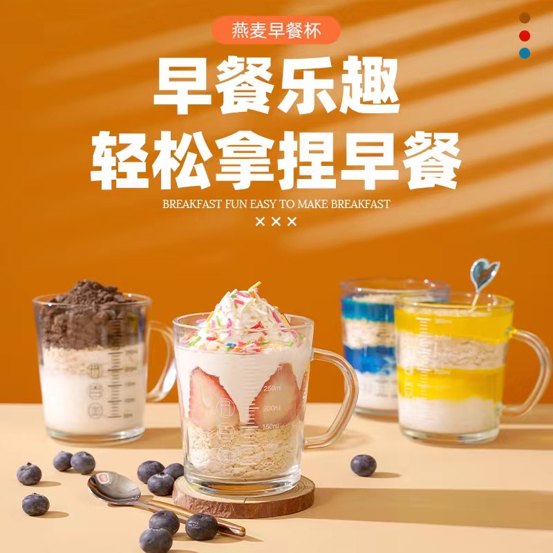 隔夜燕麦杯高颜值酸奶早餐玻璃杯便携沙拉酸奶杯带勺密封罐