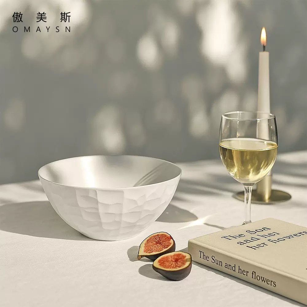 陶瓷果碗傲美斯Omaysn跨境创意陶瓷摆件叶子脉络水果碗客厅装饰品