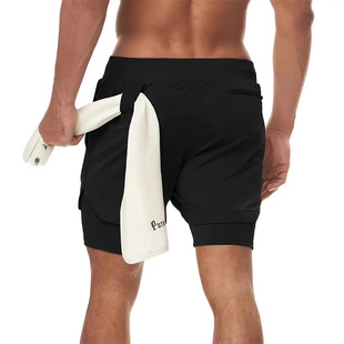 Men's Sports and Fitness Summer Outdoor Training Towel-Hanging Shorts Running and Cycling Breathable Double-Layer Shorts