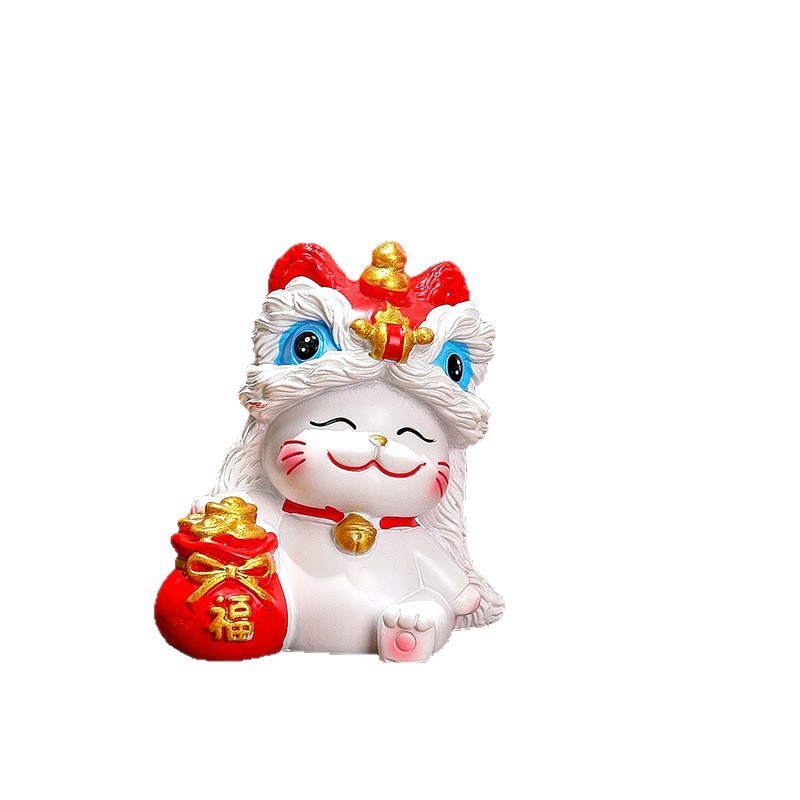 国潮醒狮招财猫玄关家居摆件可爱小猫桌面装饰品乔迁新居开业礼品|undefined