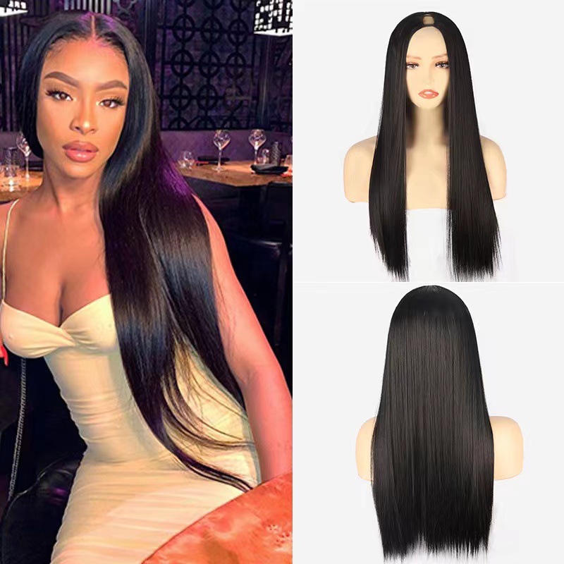 Long Wavy Synthetic V Shaped Half Head Wig Hair Extension_voghion.com